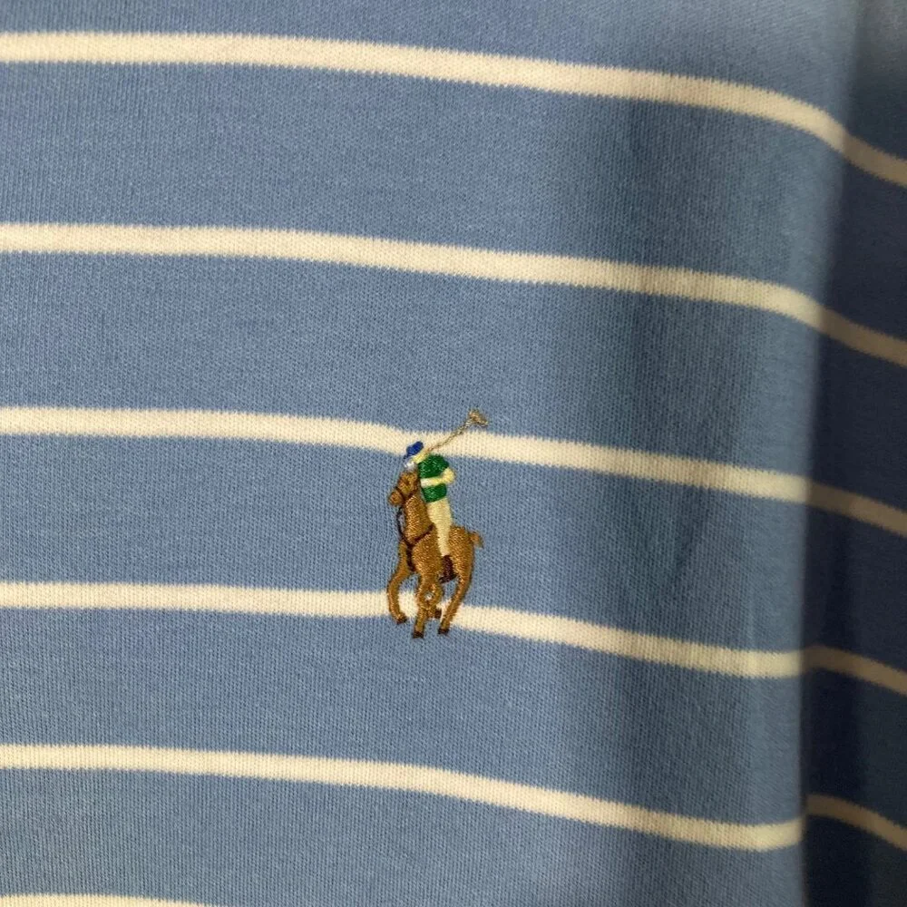 Mens Polo Ralph Lauren‎ Polo Shirt Classic Fit Striped XL Blue White Cotton